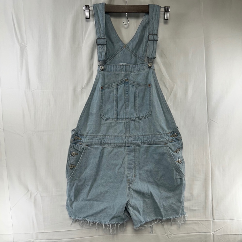Old Navy Denim Shortalls Women Large Light Blue Frayed Hem Overalls